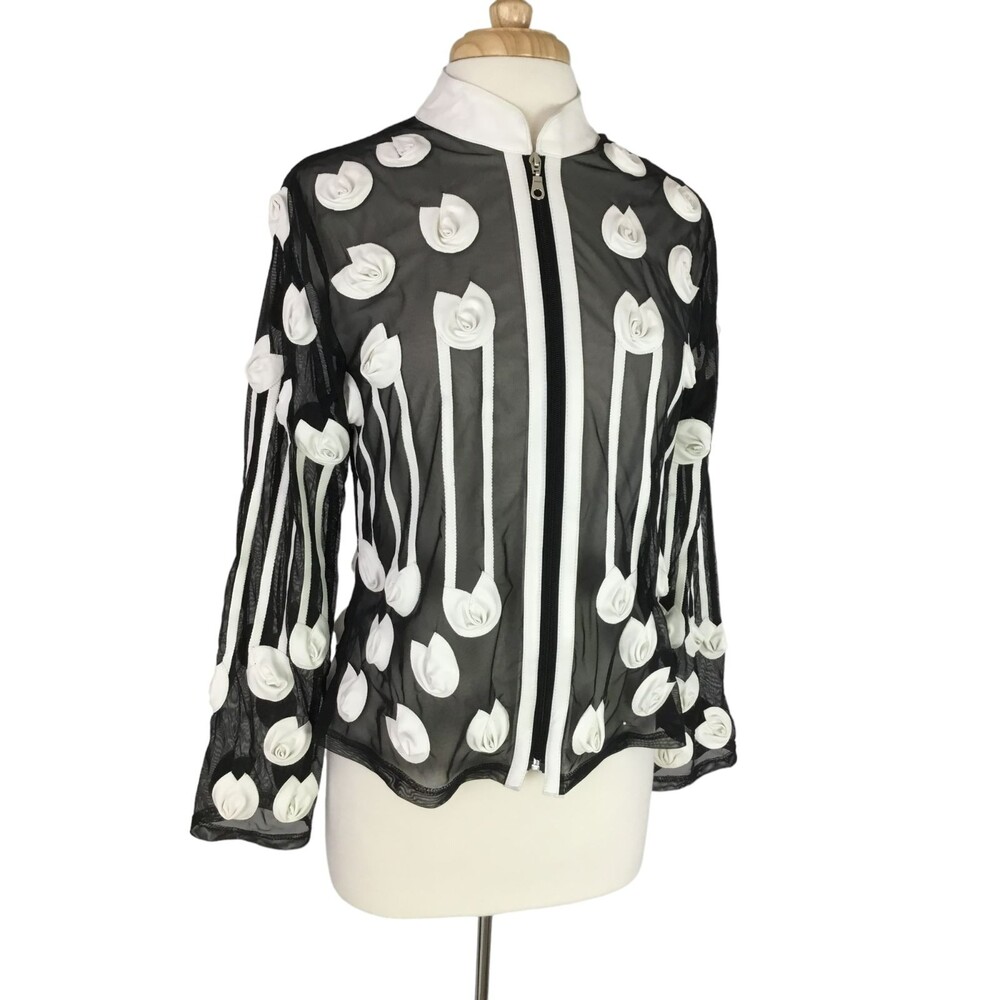 Weavz Women's Artsy Mesh Zip Up Jacket with White Vegan Leather 3D Rosettes sz M - Picture 12 of 16